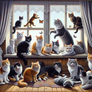 Charming Cat Painting: Feline Friends in Action