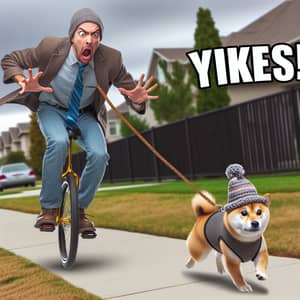 Irate Man on Unicycle with Cute Shiba Inu Dog | Yikes!