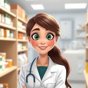 Smiling Female Pharmacist in Pixar Style