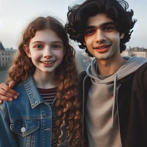 Caucasian Girl with Curly Hair and Friend | Urban Joy Moment