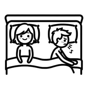 Charming Girl and Uncomfortable Guy Stick Figures in Bed