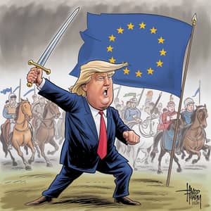 Trump Cartoon: Sword vs EU Flag