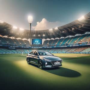 Hyundai Aura Car in Vibrant Cricket Stadium