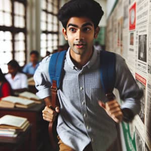 South Asian Male Student Rushing into Class - Study Scene