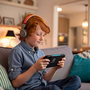 Red-Headed 8-Year-Old Plays Fortnite on Switch