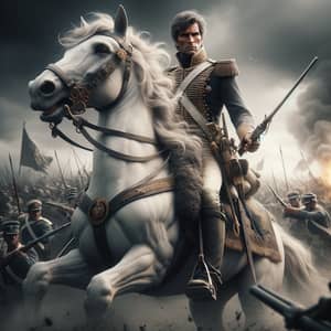 19th Century Military Figure on White Horse | Intense Conflict Scene