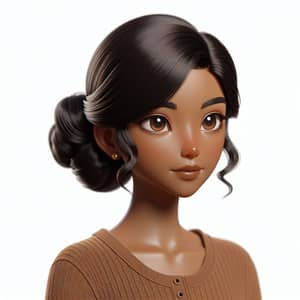 Short Brown Lady with Long Black Hair | Modern 3D Animation Style