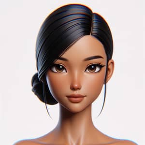 Modern 3D Render of Elegant Short Brown Lady with Long Black Hair