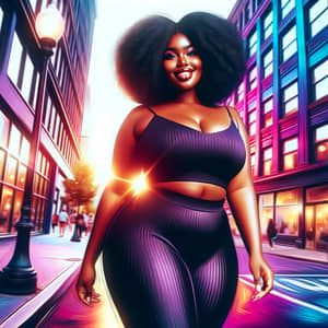 Confident Plus-Size Black Woman Walking Urban Street