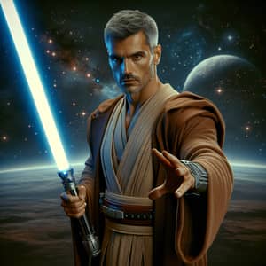 Eastern European Jedi Master with Blue Lightsaber