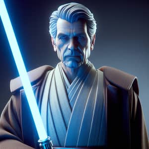 Commanding Jedi-like Figure with Blue Lightsaber