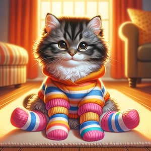 Adorable Cat in Colorful Socks | Cute Indoor Scene