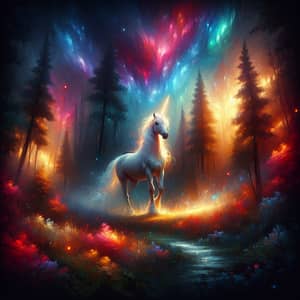 Majestic Unicorn in a Mystical Forest Painting