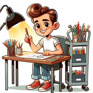 Young Male Comic Artist Illustration - Drawing Table Sketch