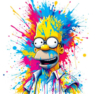 Homer Simpson Paint Drip Art - Bright Colors 4K