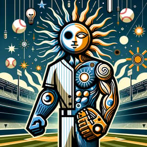 MLB Sun: Abstract Heroic Baseball Character with Sun-Inspired Symbols