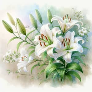 Beautiful Watercolor White Lily Flowers