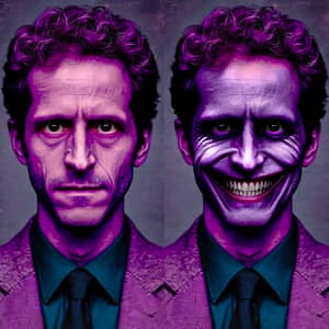 Disturbing Purple Man with Cold Eyes and Psychotic Smile