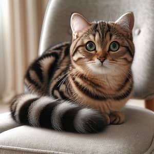 Glossy Ticked Tabby Cat on Soft Cushioned Chair