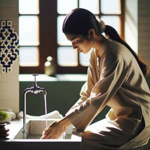 South Asian Girl Performing Ritual Ablution 'Wudu'