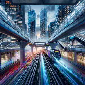 Futuristic Train Infrastructure Project in a Cyberpunk Cityscape