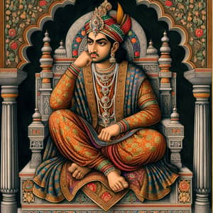 Melancholic Indian King on Majestic Throne | Art