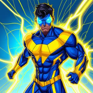 Invincible Superhero with Blue-Yellow Costume