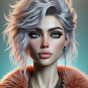 Poised Hispanic Female Character in Cyberpunk Fur Coat