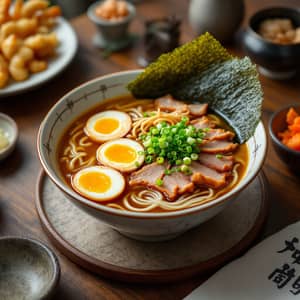 Delicious Tonkotsu Ramen and Tempura Shrimp Dish