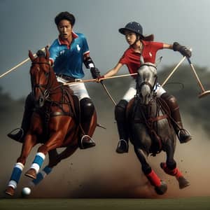 Intense Polo Match: Asian vs Black Player Showdown