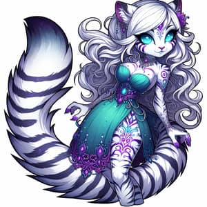 Stylized White Tiger Anthro Female Art in Cel-Shading Style