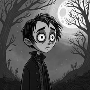 Strange Character Line Art in Tim Burton Style