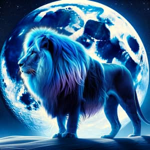 Blue Lion Under Full Moon | Majestic Lunar Dreamscape