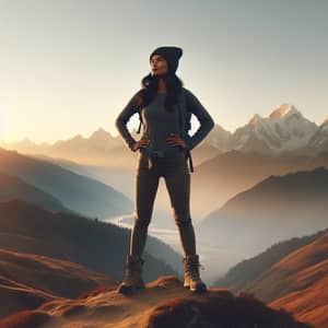 Empowering Self-Confidence: South Asian Woman Conquering Mountain Peak