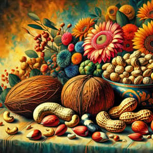 Nusantara Culture Still Life Art: Array of Cashews, Coconuts, Peanuts & Seeds