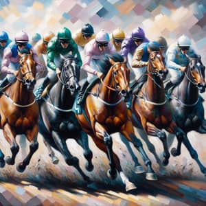 Dynamic Impressionist Horse Race Painting - Energy Captured in Colors