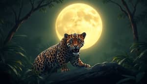 Stunning Jaguar Under Full Moon in Jungle Setting