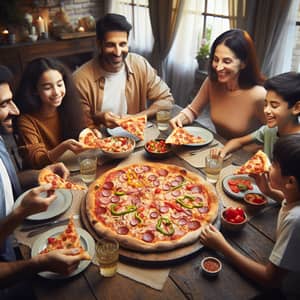 Family Dinner Scene with Homemade Pizza | Cozy Dining Room