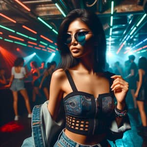 Stunning South Asian Rave Techno Girl Dancing in Underground Club