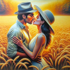 Vibrant Wheat Field Painting with Romantic Embrace | Art Scene