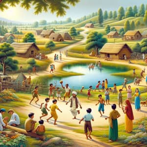 Diverse Village Children Playing by Serene Lake | Rustic Rural Life