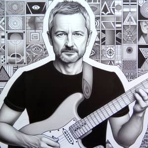 Pencil Sketch of a Middle-Aged Guitarist