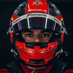 F1 Driver Headshot: Red & Black Helmet