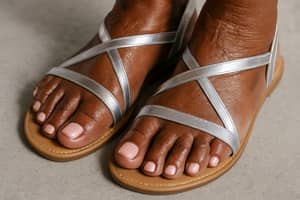 Elderly Woman's Feet in Black Sandals | Closeup View
