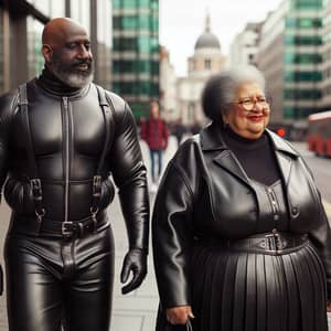 Hispanic Woman and Black Man Exploring City in Leather Outfits