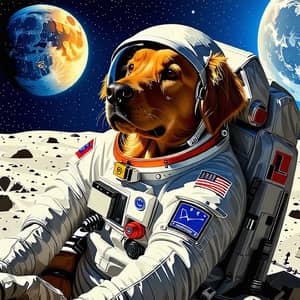 Golden Retriever Astronaut on the Moon