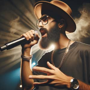 Bearded Latino Rapper Performing Energetically