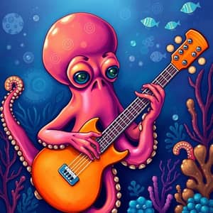 Whimsical Octopus Musician Underwater Scene