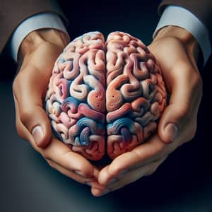 Male Hands Holding Female Brain Model