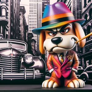 Cartoon Gangster Dog in Cityscape | Vintage Car Scene